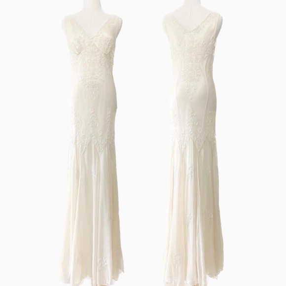 Vintage 100% Silk Beaded Dress Vintage Wedding Dress Vintage Silk Beaded Wedding - Picture 4 of 17